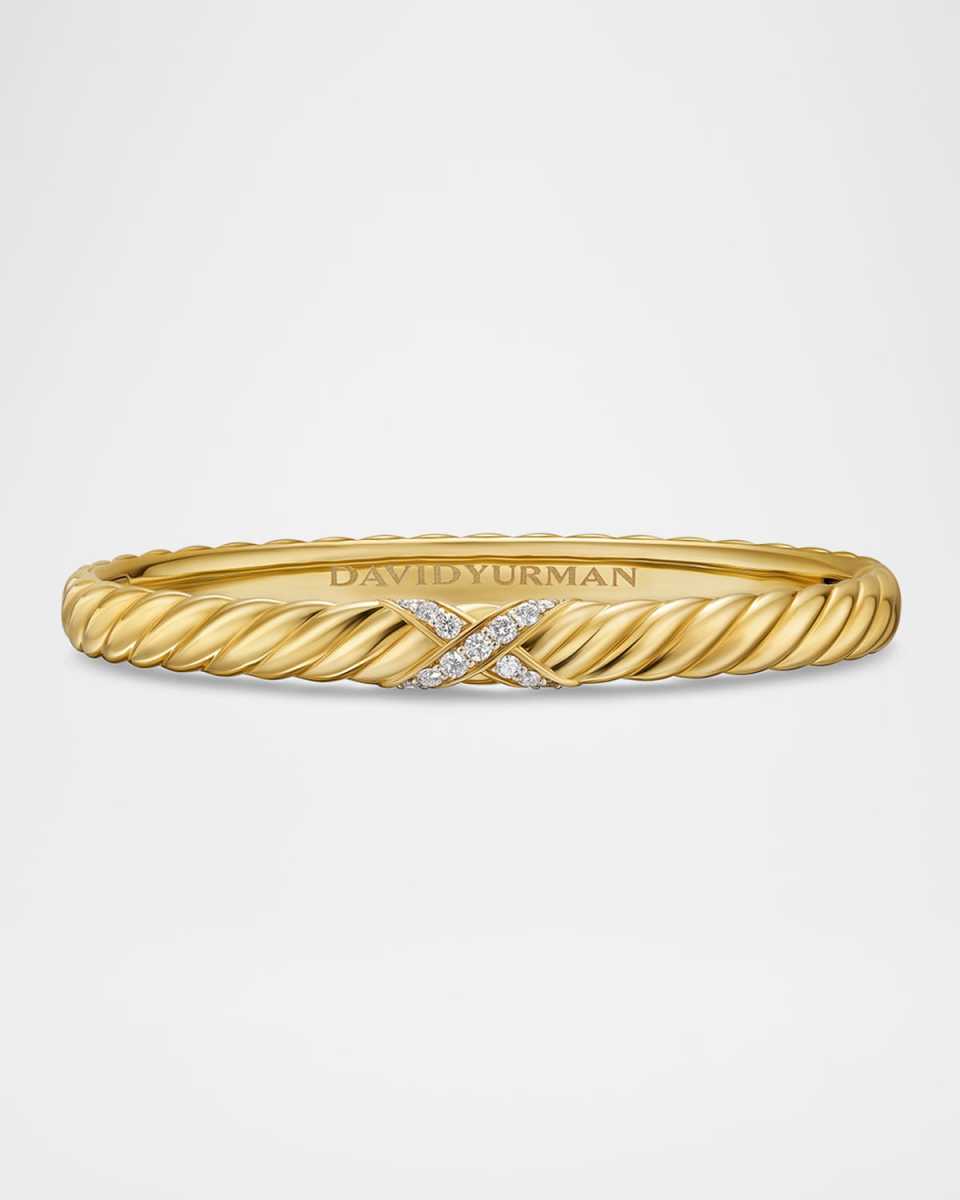Sculpted Cable X Center Station Bracelet with Diamonds in 18K Gold, 6mm
